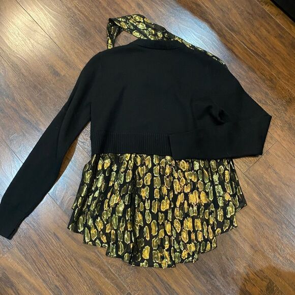 NWT Veronica Beard Black Gold Merino Wool Silk Concord Mixed Media Sweater - Picture 5 of 7